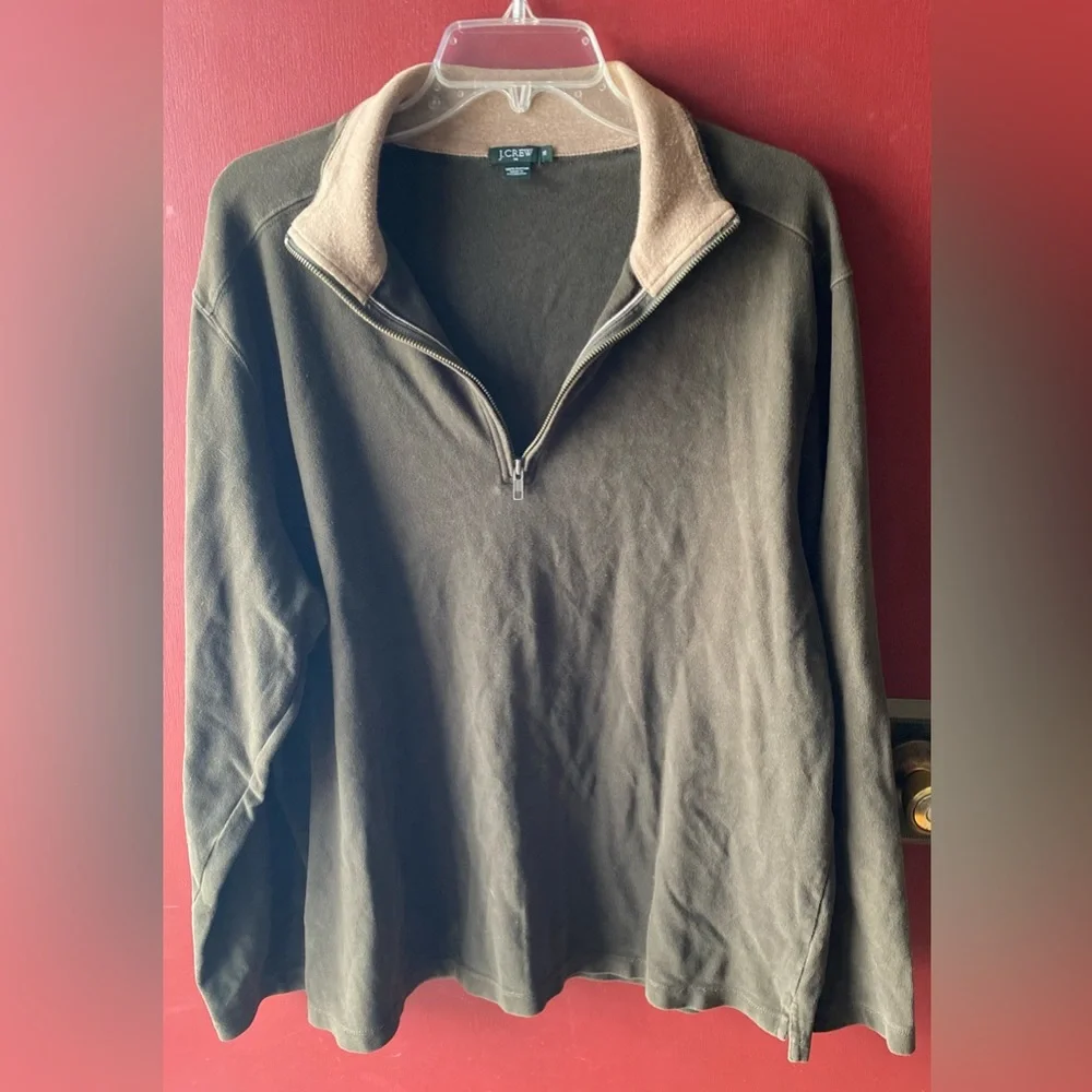 J.Crew 100% Cotton Half Zip Green Mens Cozy Soft Sweatshirt Size XL